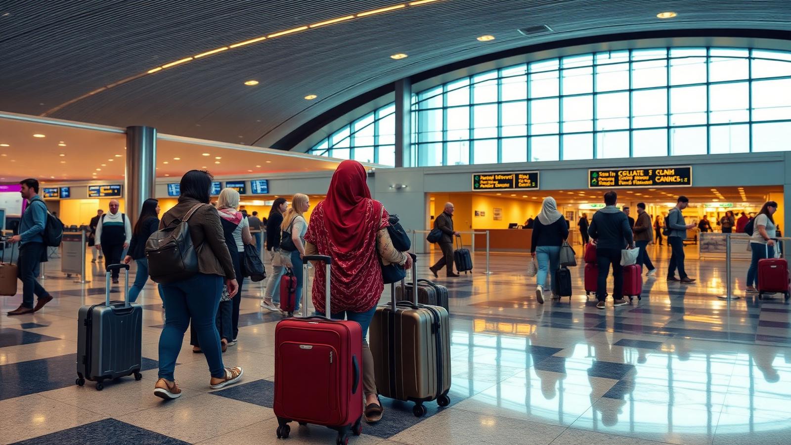 Happy tourists arriving in Dubai International Airport